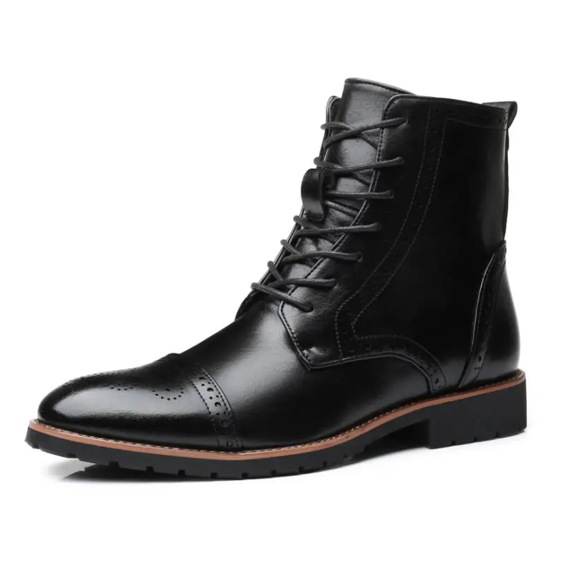 Cuir Hommes Mode Automne Dxkzmcm Mi Noir Cheville Hiver mollet Bottes Moto Rétro marron En Richelieu SzwqqFxA