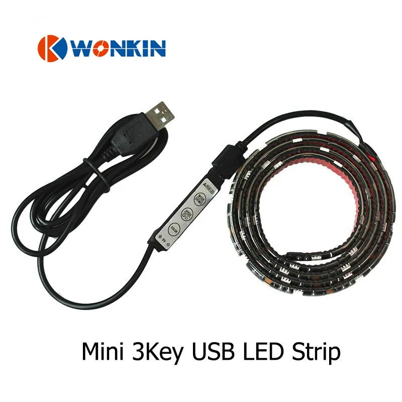 USB LED strip 5050 RGB Flexible Light TV Background 1M 2M 5V 5050 RGB LED Tape Mini 3Key RGB Controller