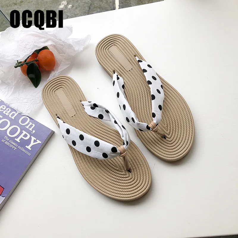 

New Women Shoes Sandals Fashion Floral Beach Polka dot Shoes Females Summer Shoes Flip Flops Flats Shoes For Ladies Mixed Colors