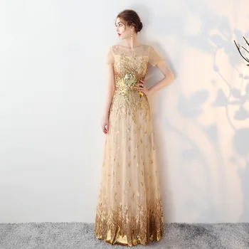 

2019 Gold sequin Long Evening Dresses Elegant prom gowns Formal Party dress Zipper Back vestido de festa robe longue