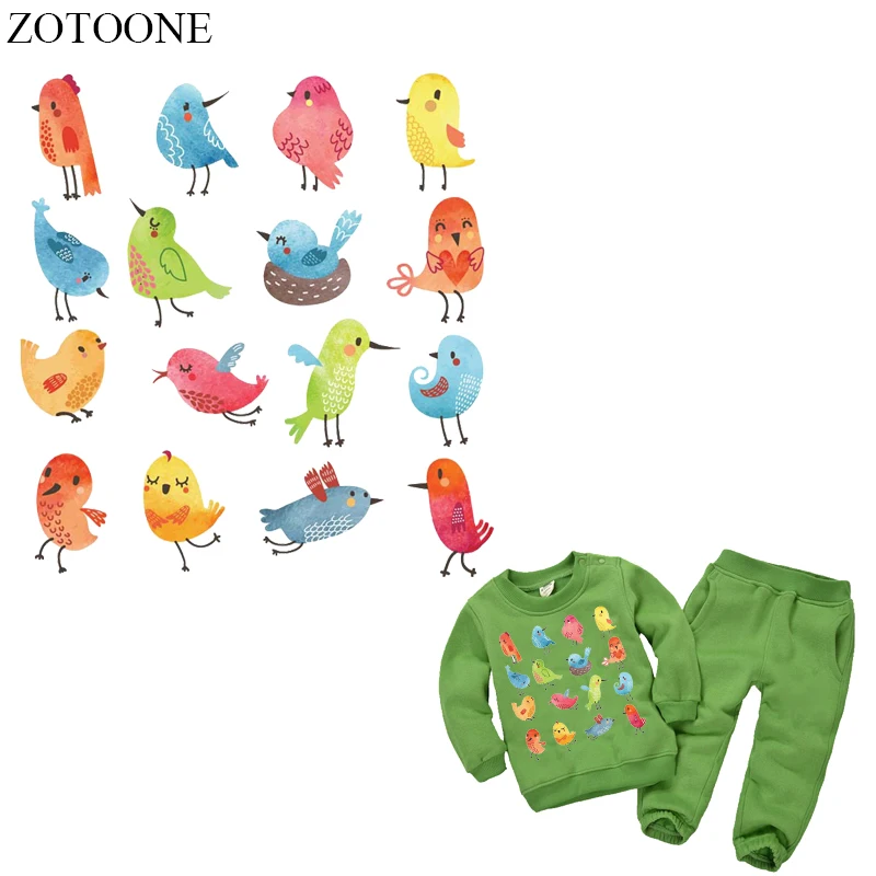 

ZOTOONE 16Pcs Cartoon Bird Patch Iron On Transfers For Kids Clothing DIY T-shirt Animal Patches Set For Backpacks Heat Press E