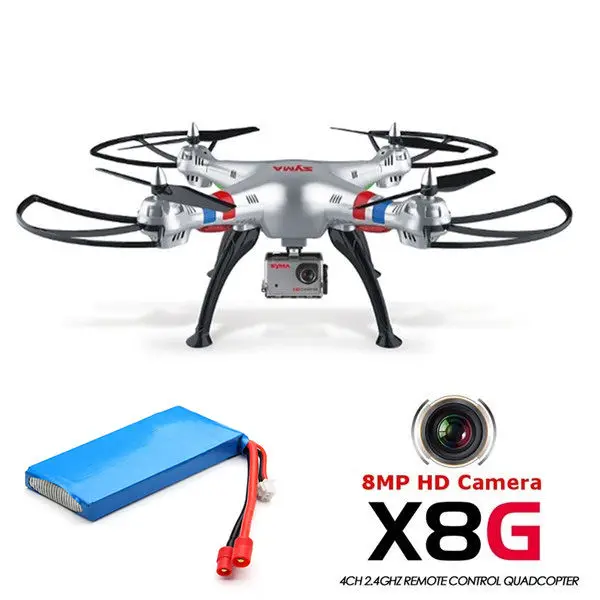 

Free Shipping! Syma X8G 2.4G 4CH 8MP HD Camera Headless Mode RC Drone Quadcopter W/ 2 Batteries