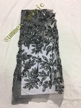 

5 yard shinning sequins tulle lace fabric good selling grey french net fabric
