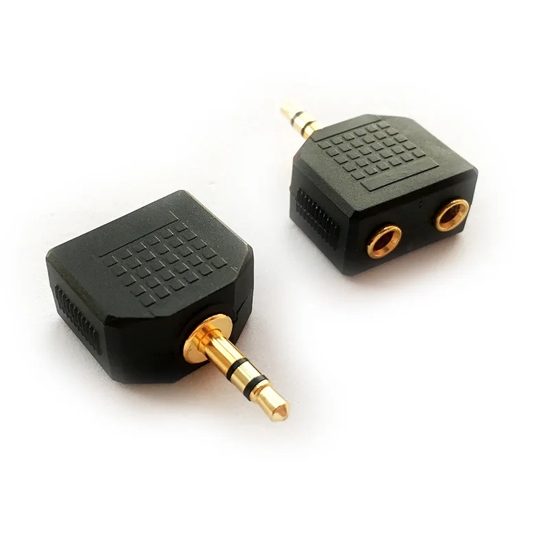 3.5mm Stereo Jack Plug to 2 x 3.5mm Female Adaptor sockets Gold Plated