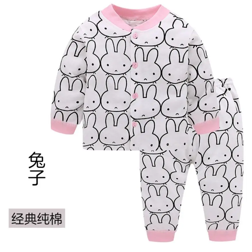 rabbit Детские пижамы для мальчиков и девочек, хлопок, одежда для сна с длинными рукавами с героями мультфильмов, От 0 до 2 лет, детские пижамы с животными, Детские хлопковые пижамы, детские комплекты одежды для сна - Цвет: rabbit