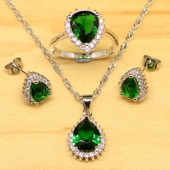 

Oval Green Zircon White CZ Jewelry Sets Women Silver Color Jewelry Earrings/Pendant/Necklace/Rings Free Gifts Box