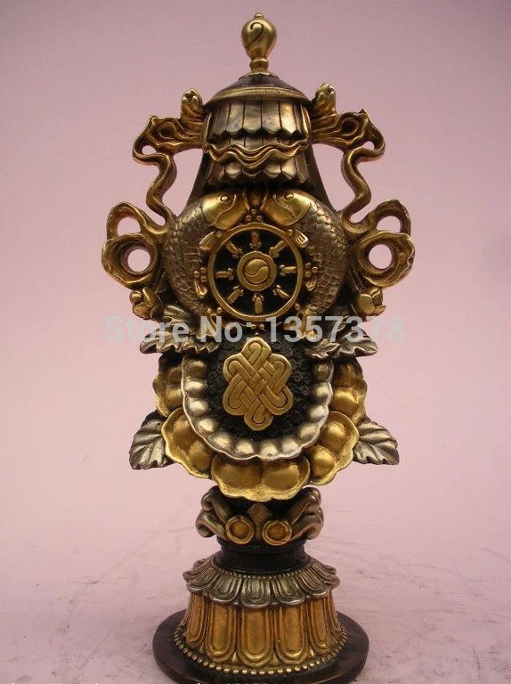 

shitou 005518 100% Bronze 24K gold plated silver Tibet Buddhism Full Auspicious Symbol Statue discount 30% (C0324)