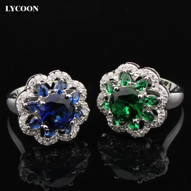 

Fashion Noble Jewelry rings silver plated white copper blue or green Crystal Rings for Women's party Engagement ring