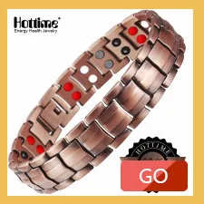 Hottime Double Row 4 IN 1 Bio Elements Energy Magnetic Bracelet Men's Fashion Healing 99.95% Pure Copper Bracelets Bangles