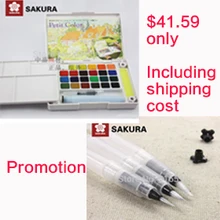 Акция Sakura 24 цвета акварельные краски коробка и Сакура воды кисти набор небольших средних и больших размеров кисти для рисования