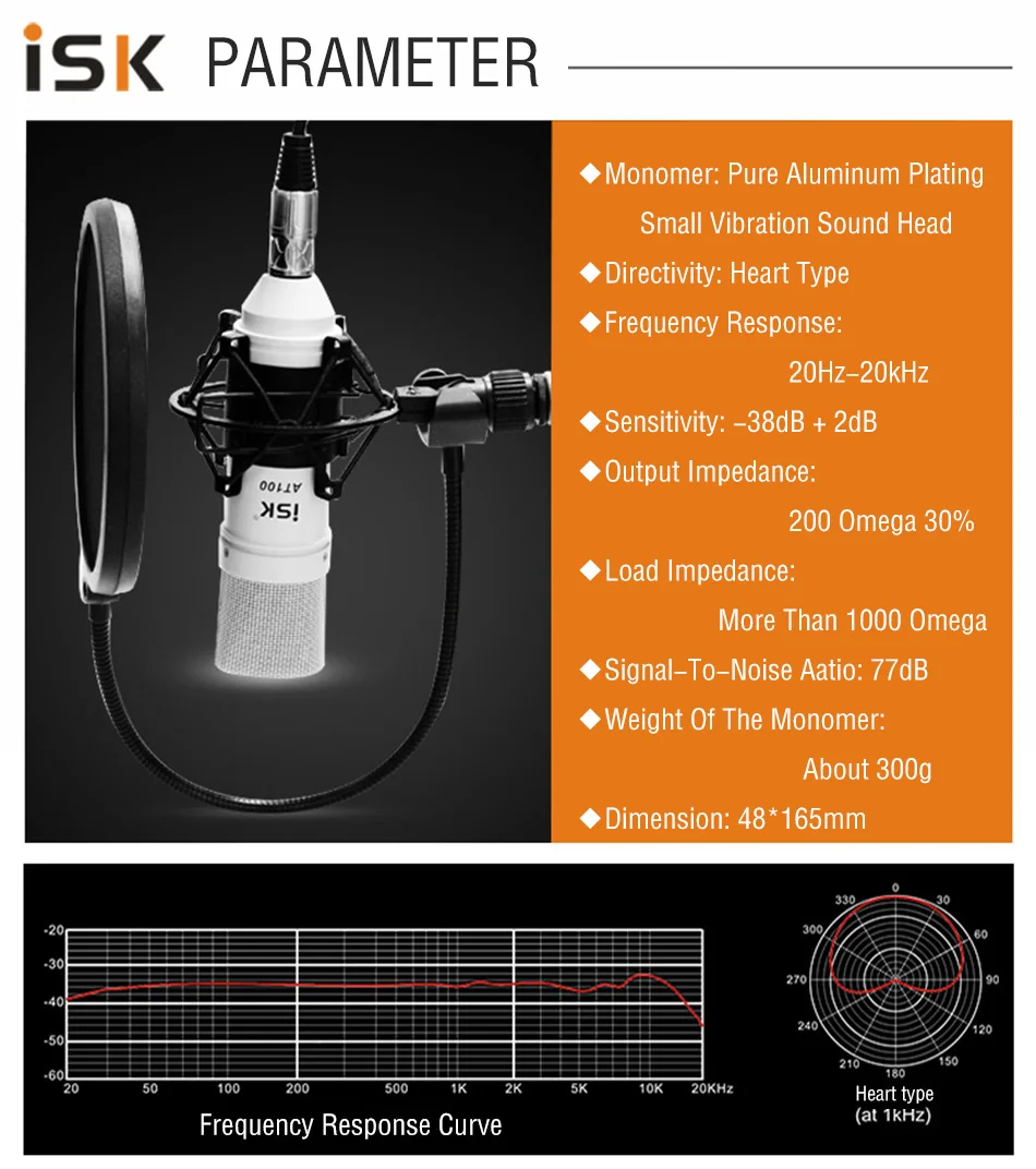 ISK AT100 конденсаторный микрофон для компьютера, записывающая студия, сеть K Song, микрофоны, крепление, горячее предложение, Новинка