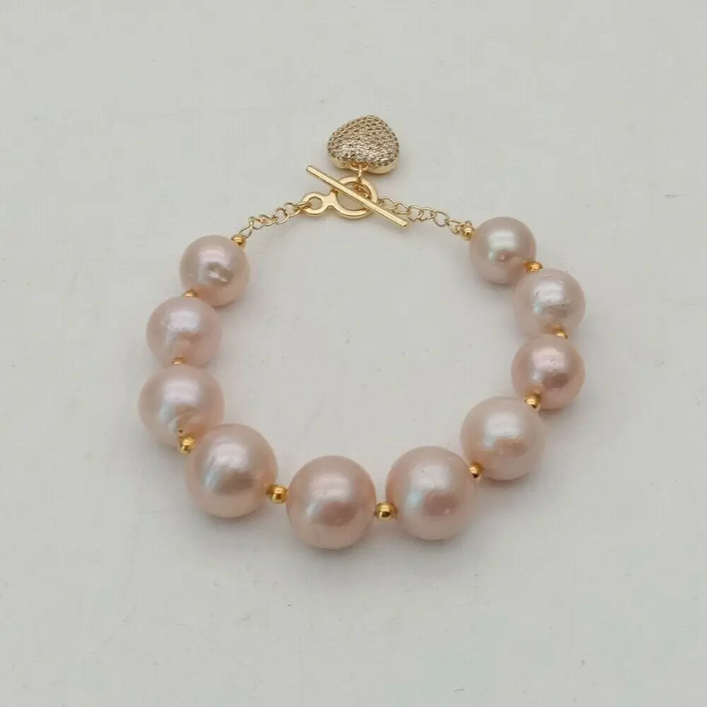 

8'' 11-12MM Purple Keshi Pearl CZ Pave Pendant Bracelet