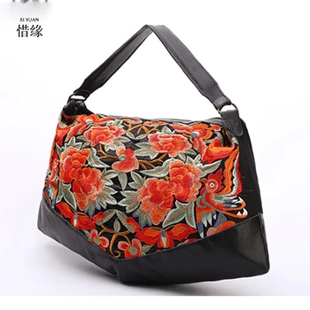 

XIYUAN BRAND Vintage National embroidery hand bags Chinese style Embroidered shoulder bag lady Travel Shopping handbag Sac black