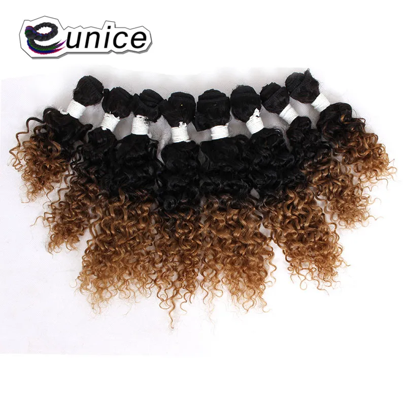 Feixes de Cabelo Tecelagem do Cabelo Máquina de Trama do Cabelo Eunice Fibra Crespo Encaracolado Sintético 8 Peças – Lote 10 12 14 Polegada Duplo