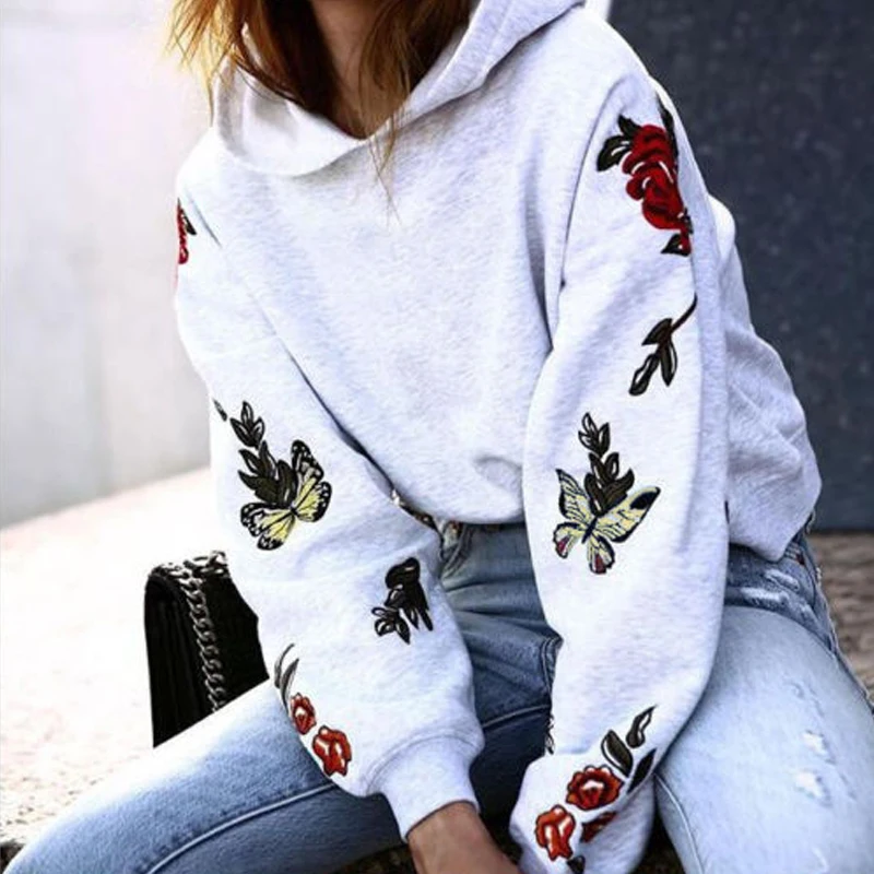 Grey hoodie with roses Clearance