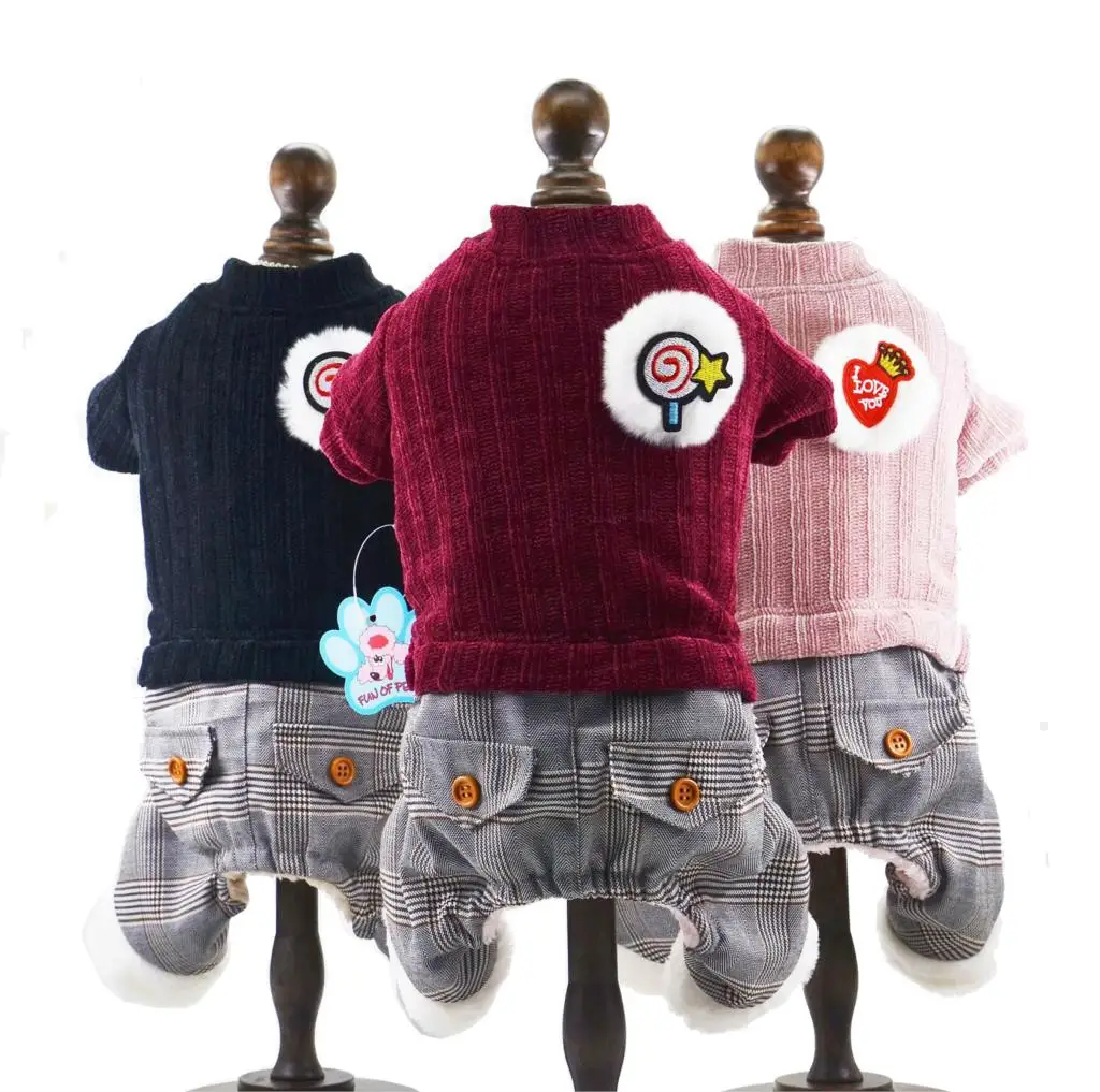 

Winter Warm Dog Clothes Plaid Pants Pet Dog Jumpsuit Outfit for Small Dogs Yorkshire Teddy Chihuahua 3 Color XS S M L XL