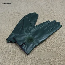 Модные кожаные женские перчатки, перчатки из овчины, зимние теплые перчатки, черные женские кожаные перчатки в минималистическом стиле