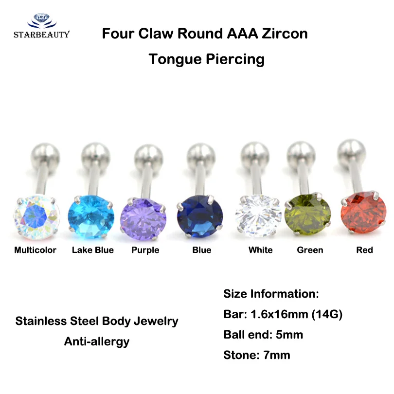 Piercing Jewelry Body Piercing Jewelry Body Jewelry 1Pc 1.6x16mm Barbell 7mm Top Round Gem Tongue Piercing Langue Zircon Inlaid Stainless Steel Tongue Rings Body Jewelry