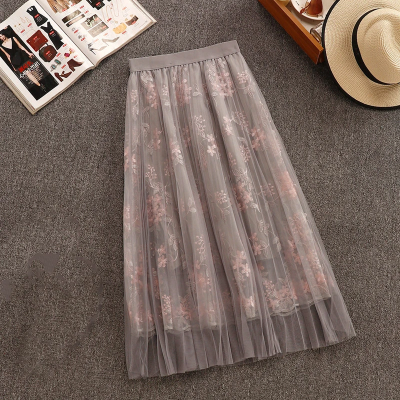 TAOVK Модные женские комплекты из 2 предметов, 3D вышивка, цветочный принт, круглый вырез, короткий рукав, футболка+ сетчатая юбка, женские костюмы