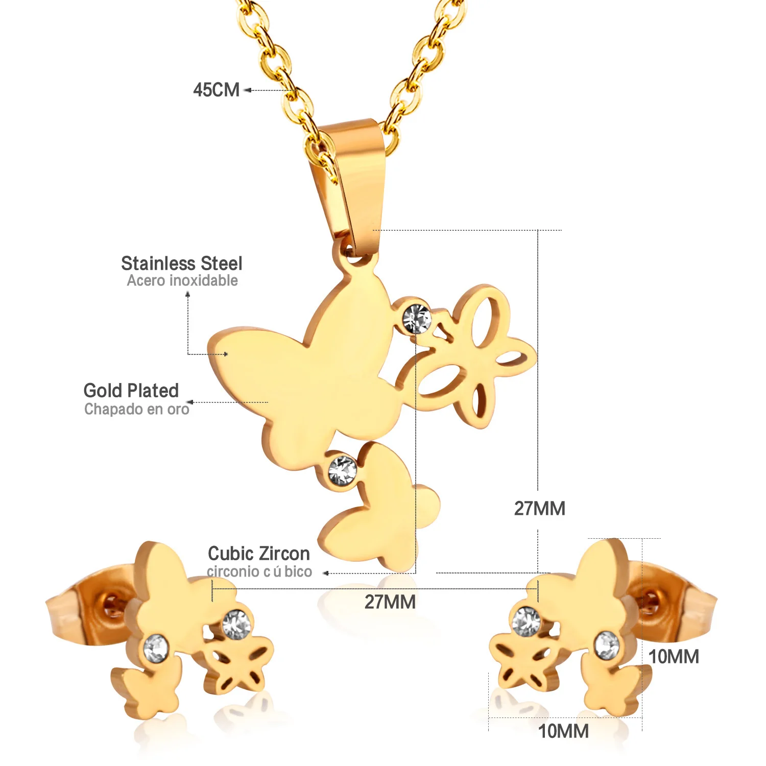 LUXUKISSKIDS модное ожерелье с бабочкой серьги ювелирный набор для женщин золотой цвет