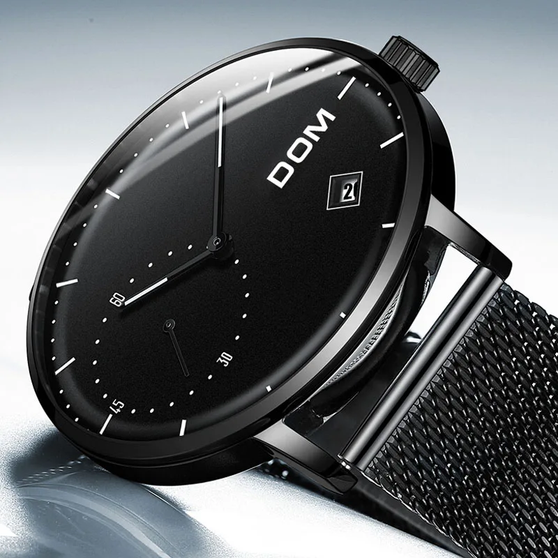 Minimalist Design Quartz Watch Black for Men Milanese Mesh Band Stainless Steel Waterproof WristWatch Simple | Наручные часы