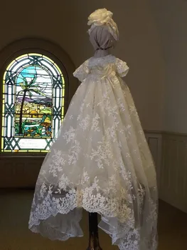 

Real Picture Luxury High Quality Baby Girls Christening Gown with Bonnet O Neck Long Baptism Dress Ivory White Custom Made Size