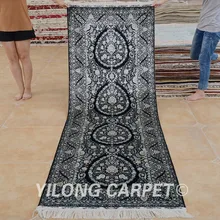 Yilong 2,8x8 персидкий Шелковый ковровая дорожка черный изысканный ручной работы ковер в восточном стиле runner(1069