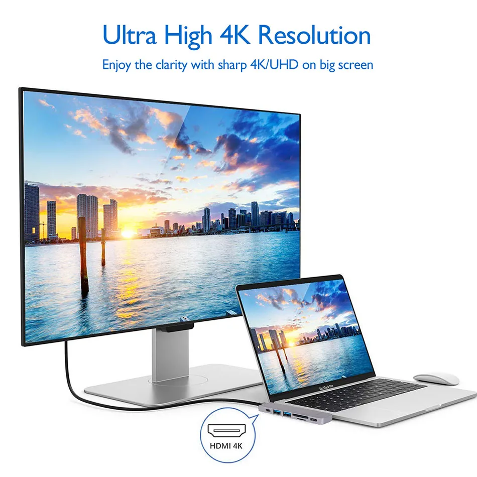 EKSA 7 в 1 USB C концентратор 2 USB3.0 устройство для чтения карт SD TF 4K HDMI type-C концентратор Thunderbolt3 PD Зарядка для Macbook Pro/Air /