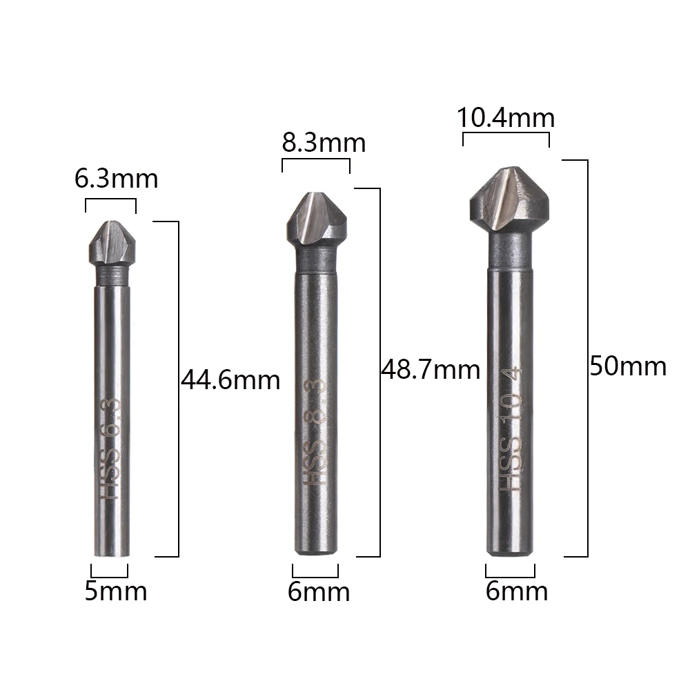 3 Флейта Зенковки сверло с круглой ручкой из нержавеющей стали 90 градусов HSS древесины Сталь фасочный инструмент 6,3/8,3/10,4/12,4/16,5/20,5 мм