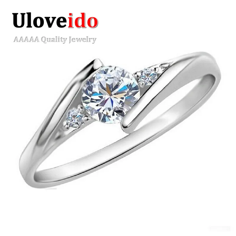 White Gold Plated Wedding Jewelry Rings for Women Crystal Engagement Silver Zircon CZ Diamond Ring Rose Gold Anillos Ulove J045