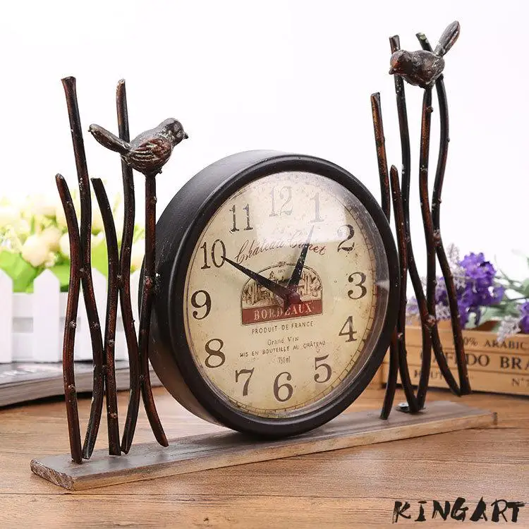 Retro Table Clock Iron Craft Antique Metal Desk Clock Watch Bronze Gold Table Clock Handicraft Vintage Clock For Home 1202724