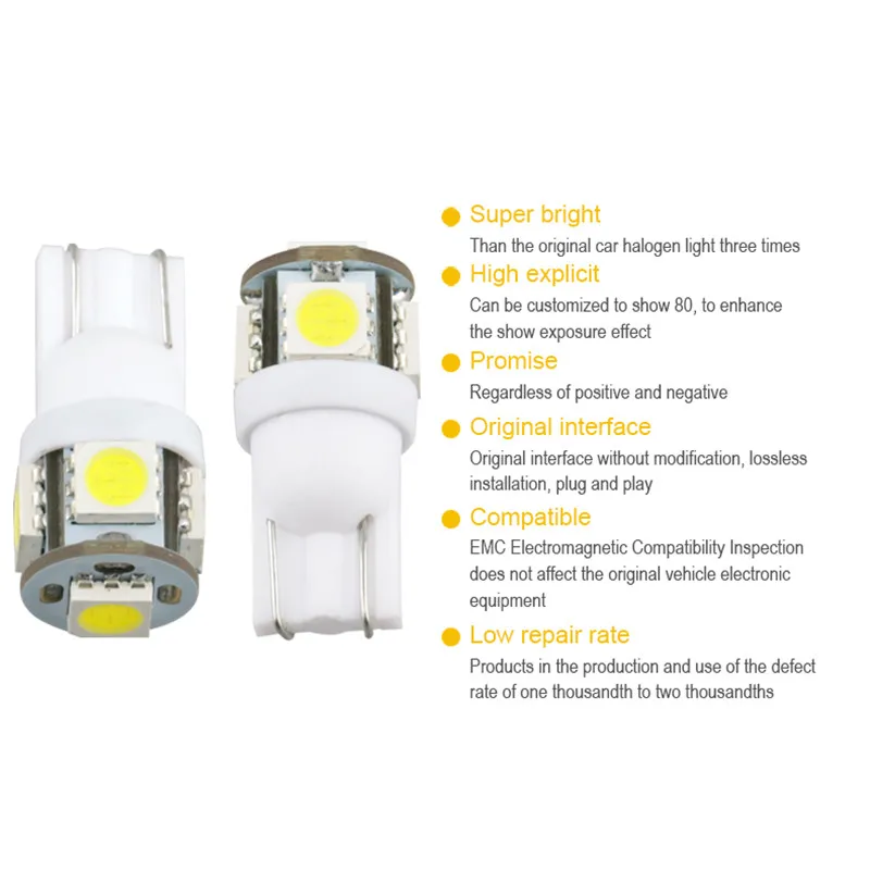 Leites 100pcs Top Quality Super BrightsLight 194 168 w5w t10 Led 5050 5SMD Instrument Lamp Automotive LED License Plate Lights.04