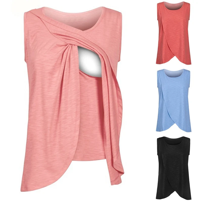 Summer Maternity Nursing Tops Cotton Maternity Breastfeeding Tops Pregnancy Lactation T-Shirt Breastfeeding