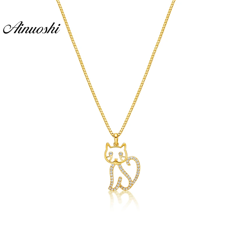 

AINUOSHI 10K Solid Yellow Gold Pendant Lovely Cat Pendant SONA Diamond Women Men Jewelry Hollow Pattern 1.3g Separate Pendant