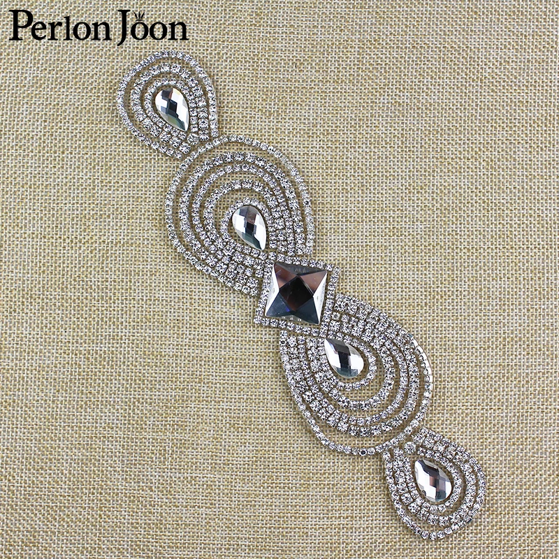 

8.15*2.05 inch Long glass oval rhinestone applique crystal patch Hot-Fix for wedding sleeves boots clothing accessories TJ 032