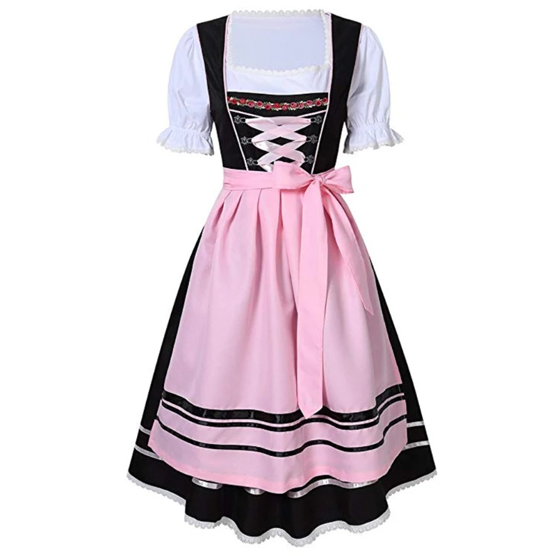 

Oktoberfest Womens Costumes Dress Dirndl Embroidered Lace Up Halloween Festival