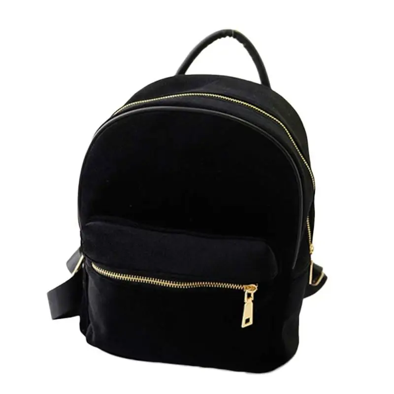 4 цвета женский золотой бархатный маленький рюкзак школьный книги сумка стильная крутая mochila Прямая - Цвет: Черный
