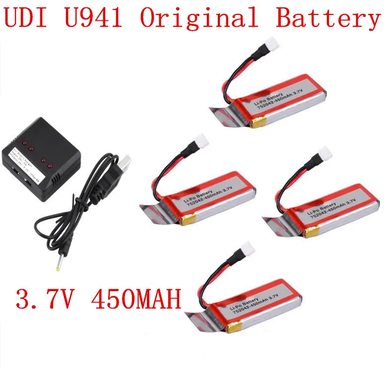 4 шт. 3.7 В 450 мАч аккумулятор + 1 до 2 баланс Cahrger USB кабель для Syma X5C Hubsan H107 / H107C 107D 385 Udi