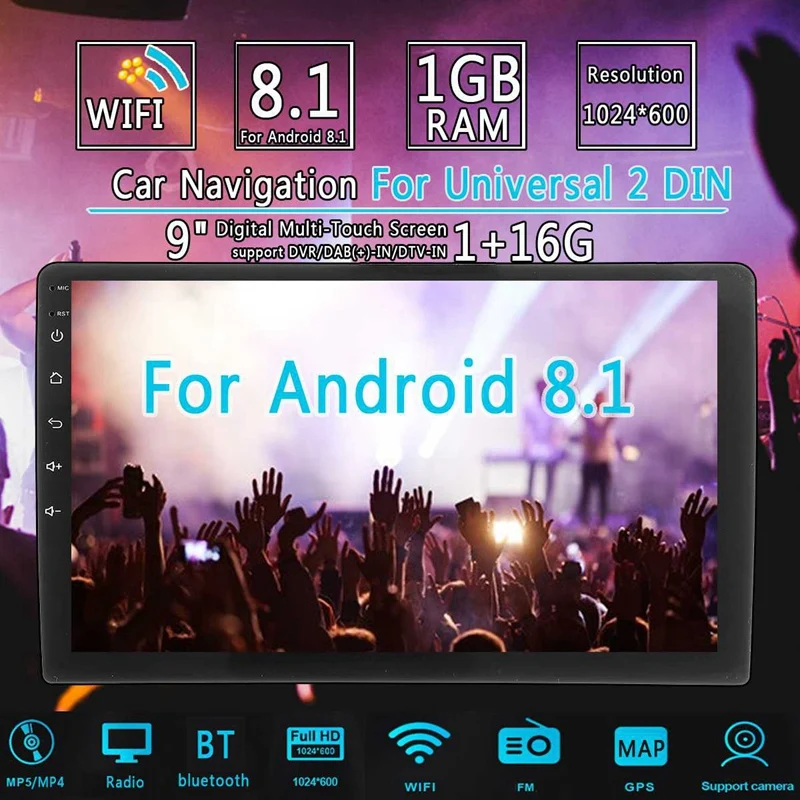 2 Din 9 дюймов Android 8,1 Универсальное автомобильное радио двойной Din Стерео Gps навигация в тире видео Wifi Usb Bluetooth автомобильное радио мульти