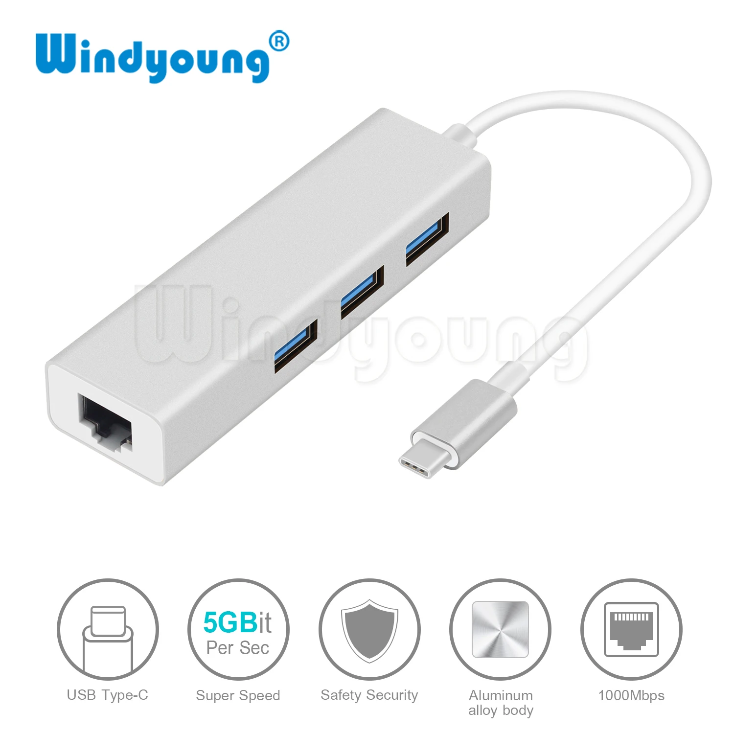 USB C Ethernet RJ45 Lan Adapter Type C to 3 Ports USB 3.0 Hub 10/100/1000Mbps Gigabit Ethernet Network Adapter for Macbook