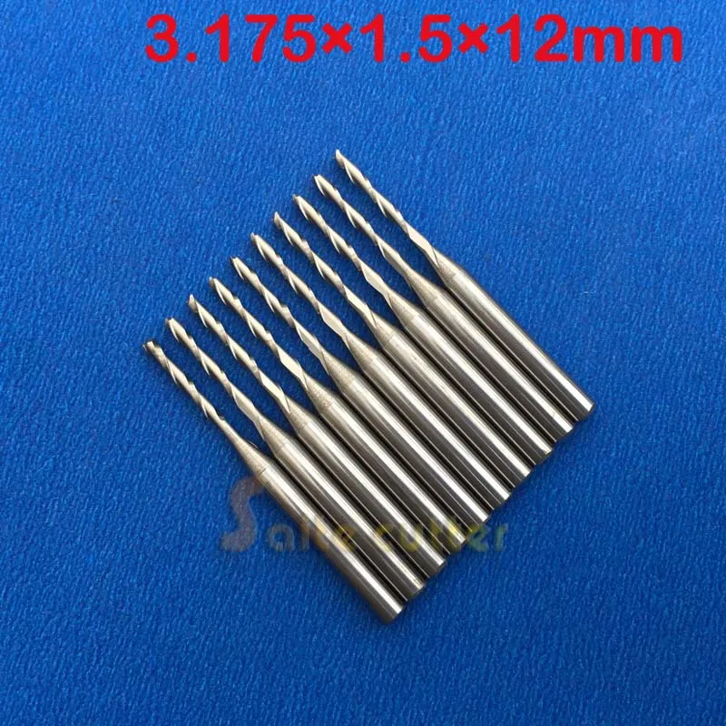 

10pcs Solid Carbide Two Flute Spiral Bit Cutter CED 1.5mm CEL 12mm