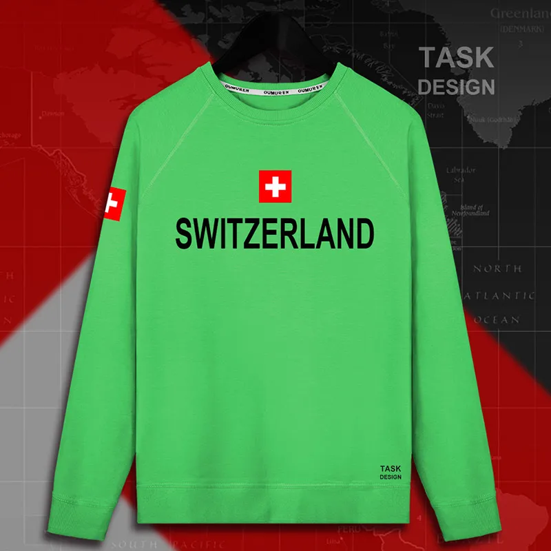 Swiss Confederation Switzerland CHE CH Confoederatio Helvetica мужские пуловеры с капюшоном, толстовки, Мужская толстовка, тонкая новая уличная одежда - Цвет: roundneck-green