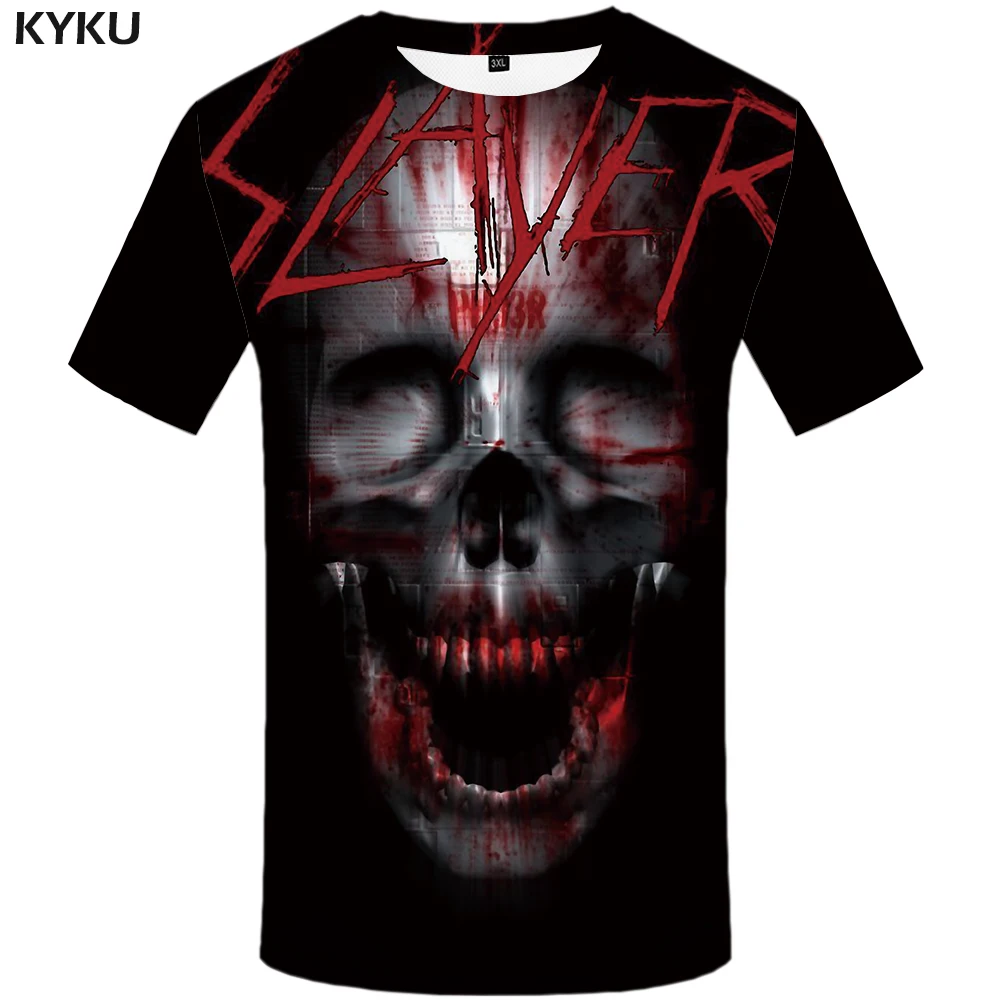 KYKU Skull Tshirt Men Black Blood T-shirt Anime Clothes Punk Rock War Print T Shirt 3d Hip Hop Mens Clothing Summer Streetwear