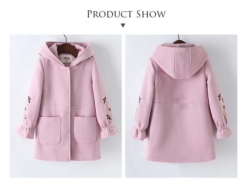 Cabolsa de lã Longa para Crianças Anos de Idade Outono Inverno Meninas Rosa Vermelho Flores Design Pétala Mangas Jaqueta Idade 4 6 8 10 11 12 t 15 Outono inverno meninas casaco de lã rosa