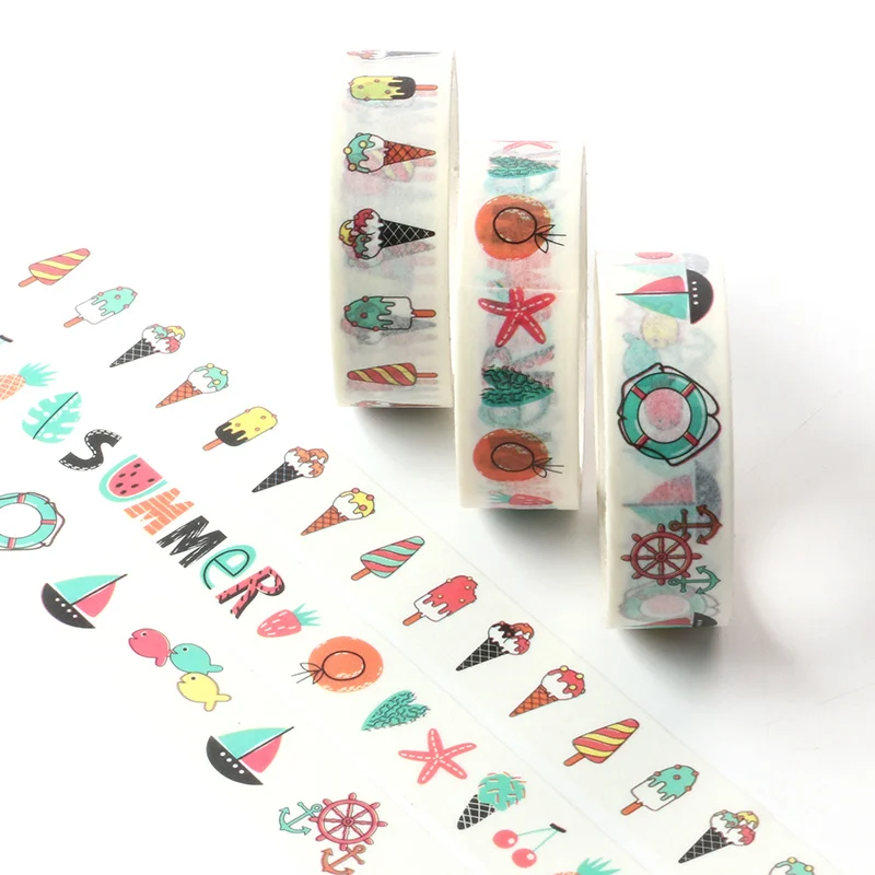

5M Cute grid, flower, Ice Cream Adhesive Washi Tape Single Sided Decorative Paper Masking Scrapbook DIY Card Sticker Tape
