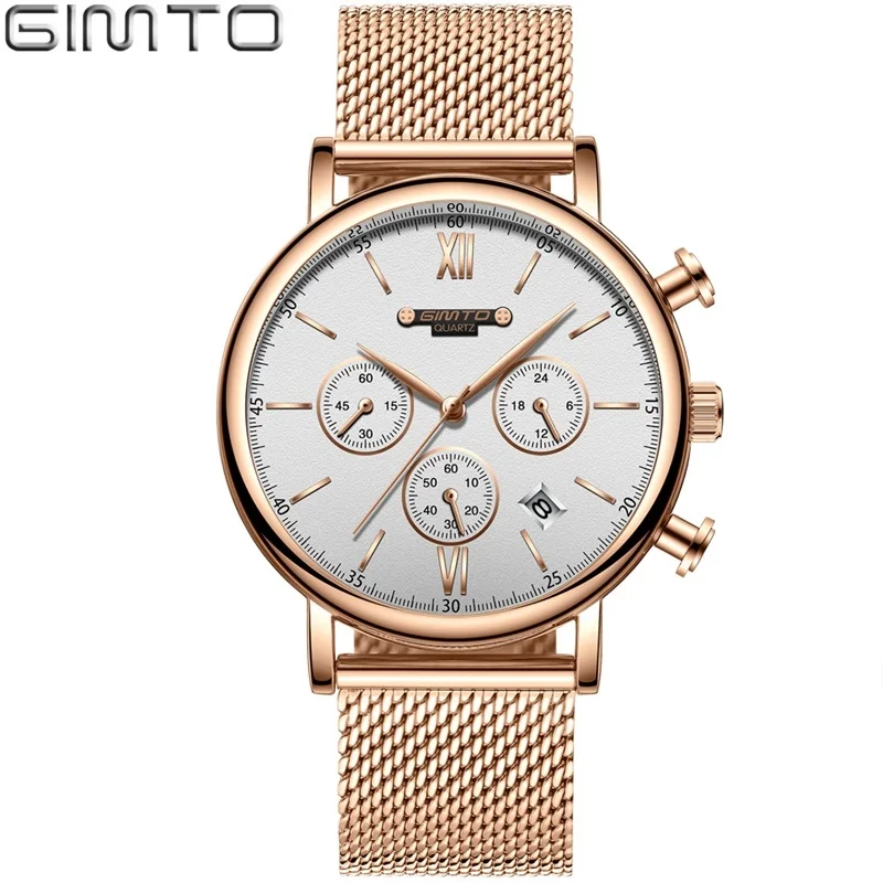 

GIMTO 2018 Gold Men Watch Luxury Brand Stainless Steel Calendar Business Quartz Wristwatch Male Casual Clock relogio masculino