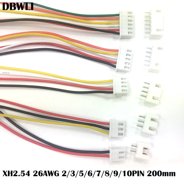 JST XH2.54 XH 2.54mm 와이어 케이블 커넥터, 2, 3, 4, 5, 6, 7, 8, 9/10 핀 피치, 암수 플러그 소켓, 20cm 와이어 길이 26AWG, 10 세트