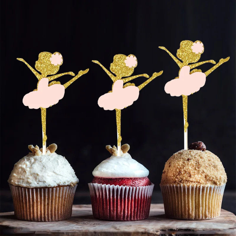 

5pcs Princess Ballet Dancer Girl Cupcake Topper Cake Decoration for Baby Shower Kids Birthday Wedding Party Cake Supplies