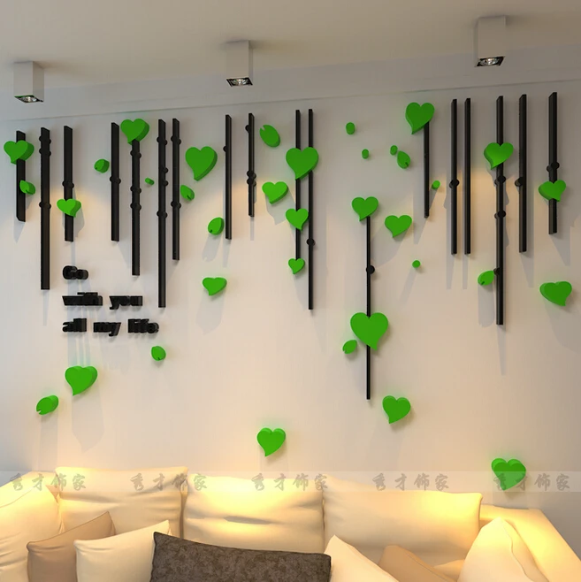 3D Любовь Сердце акриловый кристалл наклейки на стену акриловые наклейки для входа гостиной ТВ диван фон настенная живопись