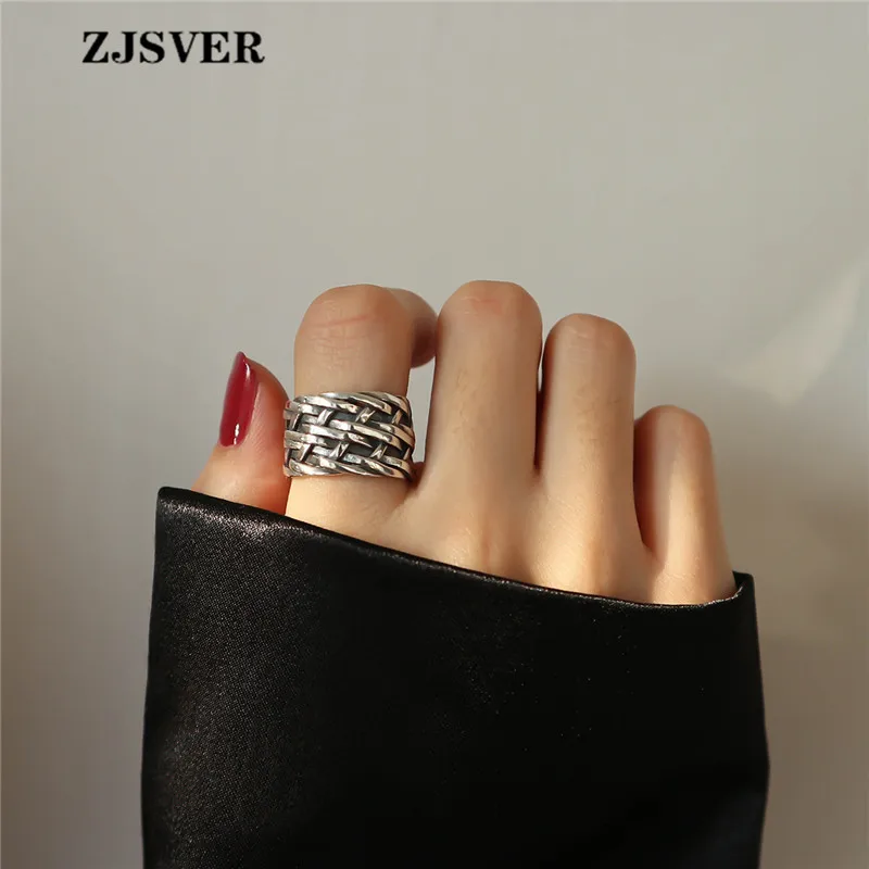 

ZJSVER 925 Sterling Silver Rings Korea Style Retro Fashion Multilayer Weaving Opening Adjustable Women Ring For Party Present